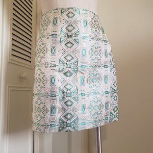 J.Crew Green and Gold Brocade Mini Skirt